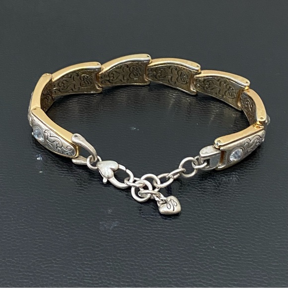 Retired Vintage BRIGHTON 2-tone Gold & Silver Rhinestone Ornate Link Bracelet - Picture 6 of 16